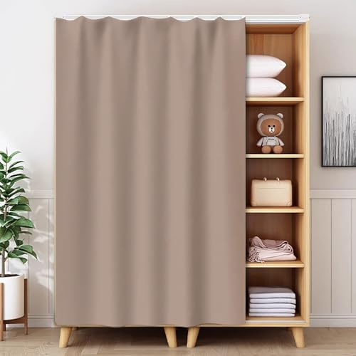 YSPZDQ Cortinas Cocina sin Perforación, Cortina para Riel a Prueba de Polvo & Autoadhesiva, Felpa Corta Cortina Opaca con Rieles Deslizantes para Cocina, Baño, Armario(Brown-b,190 x 200 cm)