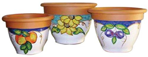VASO CAMPANA CON DECORO BLU E LIMONI CON BORDO IN TERRACOTTA PER PIANTE E FIORI - CERAMICA ARTISTICA DI VIETRI, DIPINTA A MANO; DIAMETRO CM. 63, ALTEZZA CM. 46