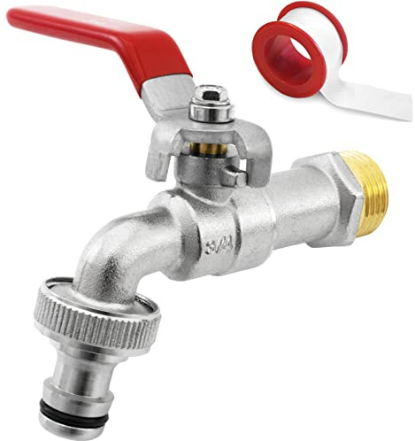 SHYNE 3/4'' Pouce (20/27) Robinet d'eau en Laiton de Qualité Supérieure, Résistant à la Rouille et au Gel + Raccord de Tuyau Gratuit + Ebook | Pour Jardin, Machine à Laver, Baril de Pluie