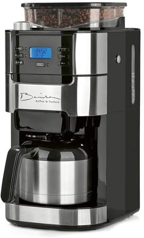 Barista Filterkaffeemaschine mit verstellbarem Mahlwerk & Thermokanne | Warmhaltefunktion, 24h Timer & Permanentfilter | Für 10 Tassen Kaffee | Kaffeemaschine für Bohnen & Pulver [Edelstahl]
