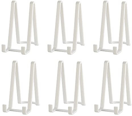 Tincogo Plate Holder Easel Display Stands - 6-Inch Plastic Stand for Decorative Plates, Picture Frames, Books, Tabletop Art - White (6-Pack)