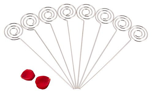 Clip mémo Porte-Cartes 50 x Argent Bricolage Artisanat Fils Ronds en métal Carte Photo mémo Papier Note Affichage Clip Table numéro Clip Support pour décoration de gâteau de fête de (Round)