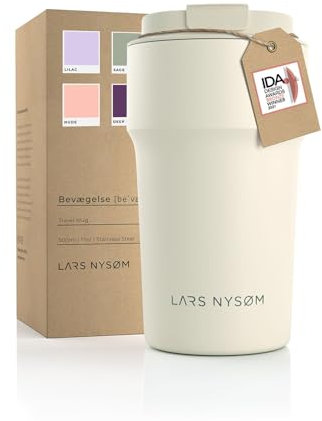 LARS NYSØM Thermo Kaffeebecher to go 500ml | Travel Mug 0,5 Liter mit Isolierung | Auslaufsicherer Edelstahl Thermobecher für Kaffee und Tee unterwegs | Teebecher (Almond Beige, 500ml)