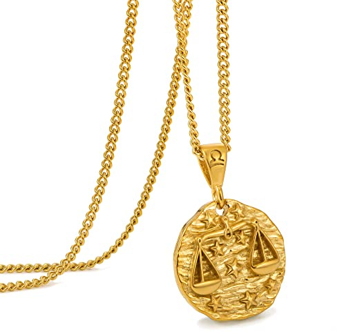 Speroto Libra Necklace for Women, 14K Gold Plated12 Constellation Womens Necklace, Horoscope Astrology Embossed Pendant Necklace, Ideal Gifts for Women