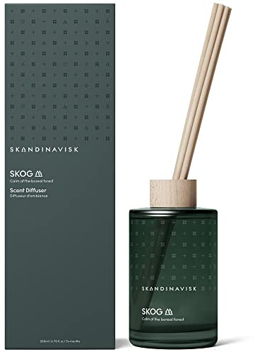 SKANDINAVISK Scent Diffuser, SKOG(Forest), 200ml | Gentle fragrance that last for up to 3 months with 8 reeds. Inspired by Scandinavian nature and lifestyle. Made in the EU.