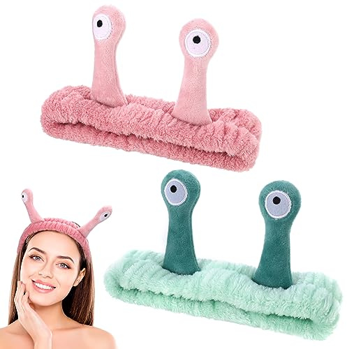 2 PCS Snail Face Wash Headband for Women & Girls, Soft Coral Fleece Spa Hair Band, Cute Elastic Headband for Washing Face, Shower Sports Beauty
