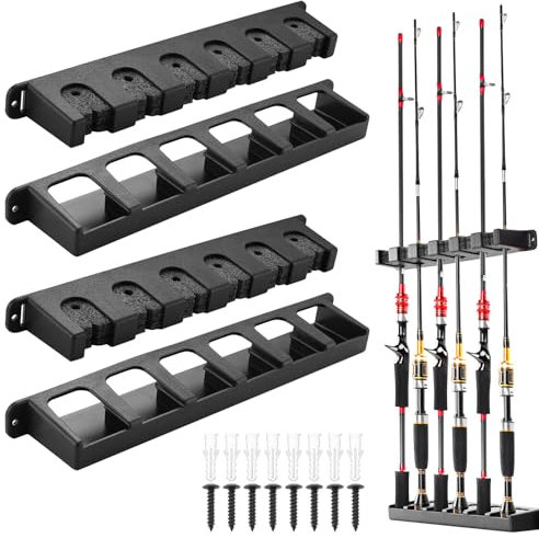 SUNOYA Rutenständer Rutenhalter Wandhalterung, 2 Paar Rutenhalter Wand, Angelrutenhalter Wand Vertikal Von 6 Ruten, Rutenhalter Angeln, Angelrutenhalter Wand Vertikale Für Wand, Garage, Boot, Decke
