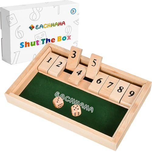 EACHHAHA Shut The Box 9er -Wooden Table Game,Dice Games,Travel Game,Educational Dice Game for Kids -2 Players