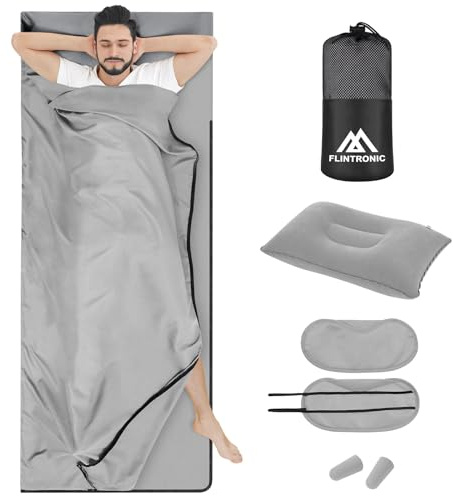 flintronic Sleeping Bag Liner 220 * 90 cm, Portable Camping Sleep Bag with Pillow Slot, Lightweight Travel Sleeping Bag for Camping Picnic Hiking Hostels-5PCS Grey