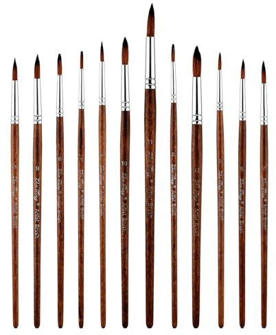 Prasacco 12 Stück Aquarellpinsel Set, Nylon Pinsel Künstlerpinsel Premium Aquarell Pinsel Runde Spitze Pinsel Set Pinsel Acrylfarbe für Wasserfarben Aquarell für Anfänger,Kinder und Gemälde Liebhaber