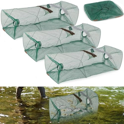 3 Stück Köderfischreuse,45cm Langer Faltbarer Fishing,Aalreuse Reuse Aalreuse Krebsreuse Faltbare Angelreuse für Fischfang Fischreuse Köder Faltbare Fischfalle Krebsreuse