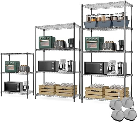 Nilpferd® Lagerregal,Regal,Gitterregal Metall,Vorratsregal,Küchenregal,Lagerregal aus Metall für Keller, Wohnzimmer, Büro, Easy verstellbare Ablagen, maximales Gewicht 300kg,(59x34x77cm H) Schwarz