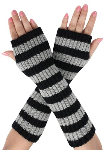 Suxgumoe Chauffe-bras pour femmes, gants sans doigts tricotés à manches longues, mitaines chauffe-poignets d'hiver avec trou pour le pouce pour dames et filles, taille unique