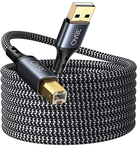 3BAO USB Printer Cable 3m, USB 2.0 Type A Male to B Male Scanner Cord Nylon Braided Printer Cable for HP/Dell/Canon/Lexmark/Xerox/Brother/Samsung etc.