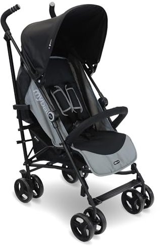My Babiie MB02 Stroller - from Birth to 4 Years (22kg), Lightweight & Compact Umbrella Fold, Travel Buggy for Toddlers - Black & Grey