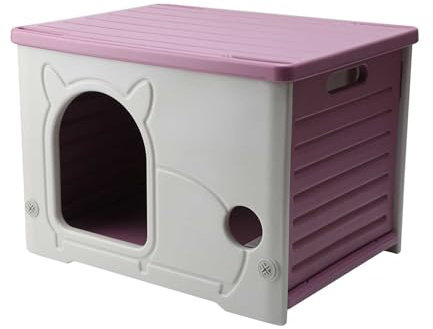 Caseta de plástico para perros y gatos, resistente a la intemperie, para refugio de mascotas en interiores y exteriores, para jardín, hogar, ventana al aire libre (rosa, 53 x 41 x 38 cm)