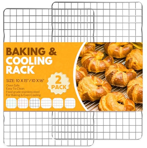 2 PCS Cooling Racks for Cooking and Baking, 15x10 Inches Stainless Steel Cooling Rack, Sheet Pan with Wire Rack for Baking Sheet, Bacon Rack Oven Safe Fits Jelly Roll Sheet Pan