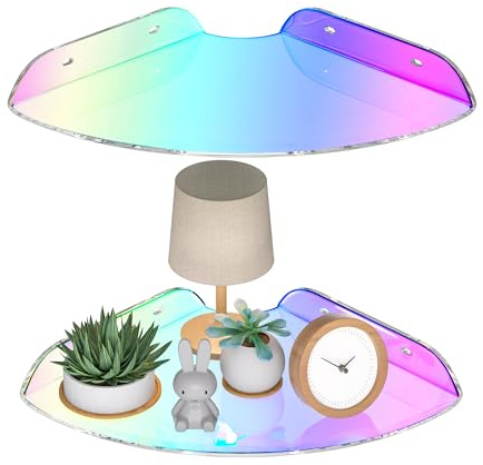 Sezanrpt 7x7 Inch Corner Shelf Wall Mount Set of 2, Iridescent Corner Wall Organizer Shelf for Bathroom, Kitchen, Bedroom, Living Room, Dining Room, Office
