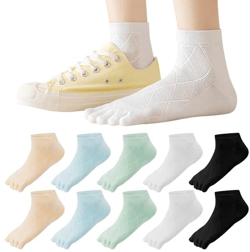 Soleeya 5 Pares Calcetines Algodon Mujer Tobilleros de Cinco Dedos 34-39, Transpirable Calcetines con Dedos Mujer Deporte para Correr