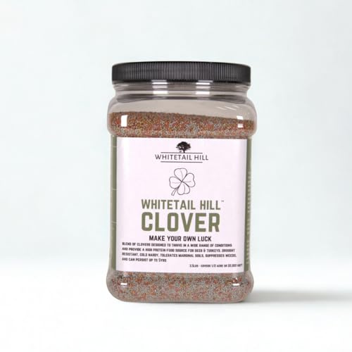 Whitetail Hill Clover Food Plot Seed for Deer and Turkeys, 1/2 Acre or 3 Acre, 5 Types of Clover, Perennial Blend, Cold Hardy, Drought Tolerant, Highly Palatable (1/2 Acre (3.5lbs))