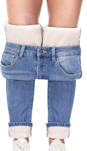 Jean Polaire Femme Hiver Pantalon Chaud Stretch Thermique Skinny Confortable Pantalon Denim Épais Mode