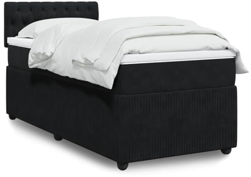 Tonture resårsäng med madrass, svart 80 x 200 cm, sammetsöverdrag, fickfjädermadrass, bekvämt madrass, för vilsam sömn, modern sovrumsmöbler