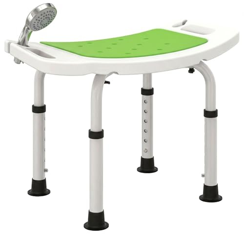HOMCOM Sgabello per Doccia da Bagno in Lega di Alluminio e Plastica Antiscivolo, Sgabello Bagno con Altezza Regolabile 6 Livelli 39-52cm, Verde