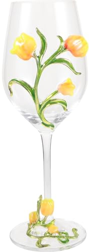 Luxshiny Calice da Vino Rosso in Vetro Motivo Floreale a Forma di Tulipano, Bicchiere da Cocktail per Feste e Banchetti, Calice Elegante Base Stabile per Casa e Ristoranti