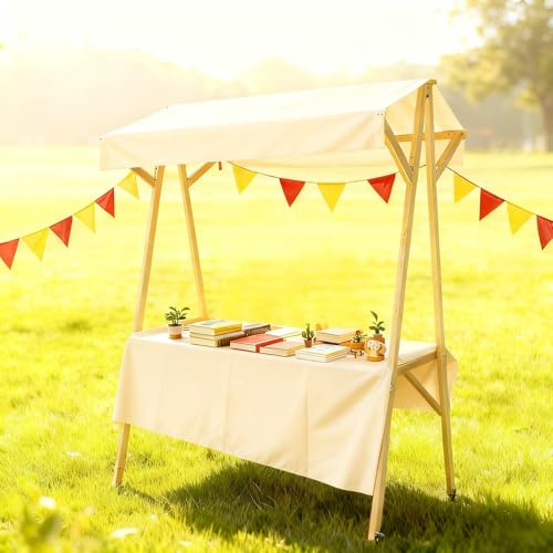 HARELA Genérico Puesto De Mercado con Toldo, Carrito de Comida callejera de Madera, Puestos Plegables, para Venta De Alimentos para Puestos Callejeros, Ferias De Artesanía(White,120cm/47.2in)