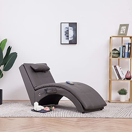 Tonture massage schäslong med kudde grå konstläder ergonomiskt vadderad med värmefunktion och 5 massagelägen justerbara för vardagsrum sovrum kontor lounge
