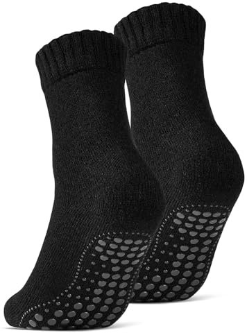 2 | 4 | 6 Paar ABS Socken Herren Damen Anti Rutsch Socken mit Wolle 21463 WP (Schwarz 2 Paar 39-42)
