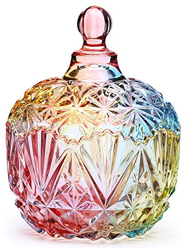 Danmu 1Pc Colorful Glass Storage Jar with Lid Candy Cookie Jar Jewelry Box Buffet Jar Biscuit Containers (750ml / 26oz)