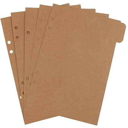 5 piezas Hojas de Tarjetas de 4 Orificios Separador insertables de Registros A5 de Separadores de Tabulación, marrón