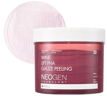 DERMALOGY by NEOGENLAB Wine Lift PHA Gauze Peeling Pads (30 pads) – Exfoliating and Firming Facial Pads with AHA, BHA, PHA, LHA, Wine Extract, Peptides and Collagen – Korean Skincare