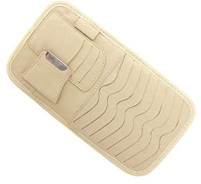 Guangcailun Universal Car Sun Visor CD Holder DVD VCD Card Storage Pocket PU Leather CD Organizer, Beige