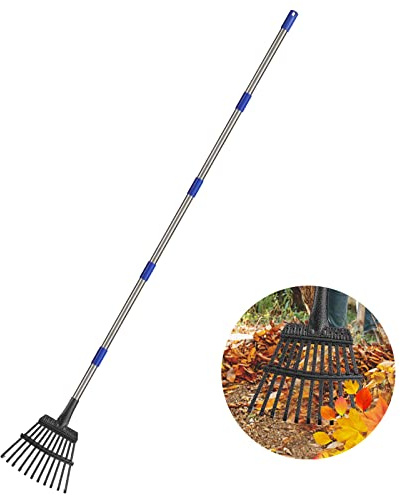 Rake for Leaves, 8 Wide 11 Tines Small Metal Hand Garden Adjustable Lawn Yard Shrub Kids Leaf Rake Heavy Duty Garden Tool for Gardening
