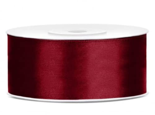 Satinband 25 mm Roll Mörkröd Burgundy, 25 meter Tjock Band Band För Bröllop Dop Jul Nyår Presentidé Favorit