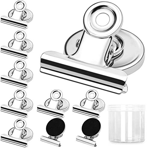 Skaaisont 10 Pcs Magnetic Clips, Anti-Scratch Fridge Magnets Strong Magnets for Whiteboard, Silver Magnetic Bulldog Clips for Kitchen Office School Home