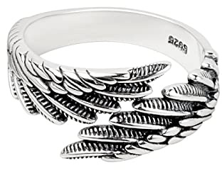 Open Ring, Angel Wings Ring, Handmade S925 Sterling Silver Retro Temperament Adjustable Feather Angel Wing Ring For Men Women,B-Women