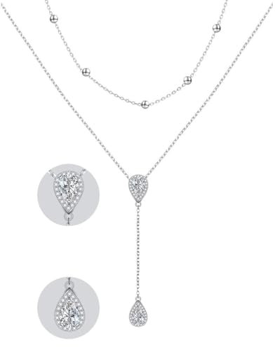 Geschichtete Choker Halskette S925 Sterling Silber Verstellbare Mehrschichtige Tropfen Anhänger Y Lariat Perlen Halskette Schmuck Geschenke für Frauen Mädchen