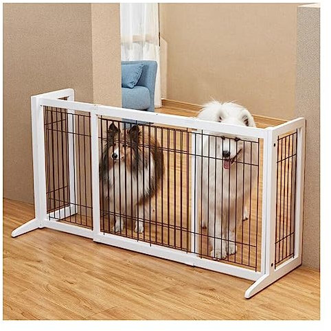 Artiz Freistehendes Versenkbares Haustiertor Für Hunde, Freistehender Massivholzzaun Hundetor Für Das Haus, Die Tür, Die Treppe Satz Von Stützfüßen Inbegriffen (Farbe : Weiß, Größe : 71x49x190cm)
