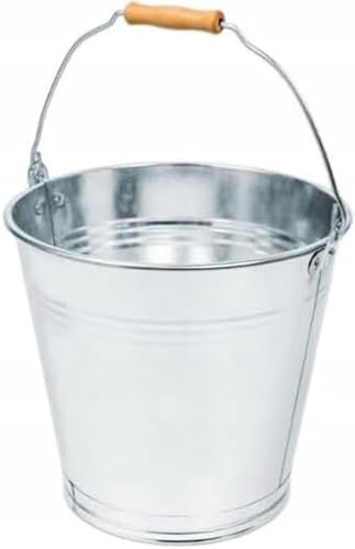 Secchio in zinco con manico in legno, 12 l, 15 l, in metallo zincato, per lavori di costruzione (15 l)