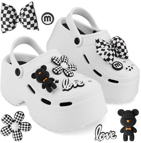 CityComfort Platform Clogs Damen, Sommerschuhe mit Ansteckern & Schuh Schmuck (Weiß, 40-41 EU)