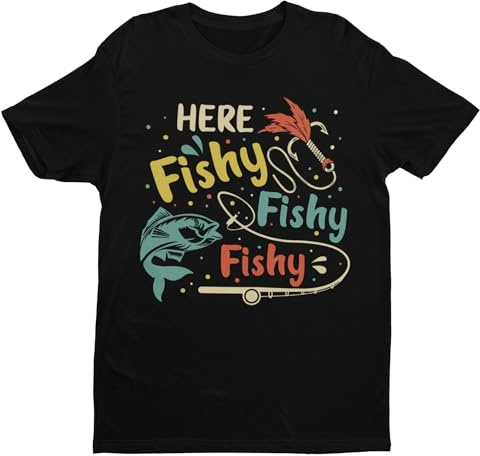 Galaxy T-tröjor herr här fiskig fiskig fiskig rolig fiske-t-shirt, Svart, 3XL