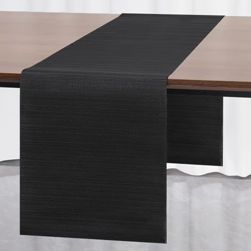Myir JUN Chemin de Table, Moderne Chemin de Table Lavable Isolation Thermique PVC pour Bricolage Tables de Fête Décoration de Salle à Manger d'entretien pour Table à Manger 30 x 140 cm (Noir)