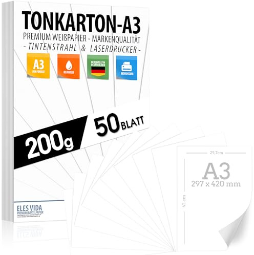 cartone artigianale 200g / m² - CARTA PREMIUM bianco puro - DIN A3 - carta per stampante bianca non stampata per fotografia, presentazioni, artigianato…