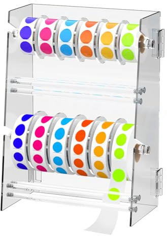 Acryl-Aufkleberrollen-Spenderhalter – Doppelschichtige Scheiben, verstellbarer Etikettenspender für Rollen von Aufkleberetiketten, geeignet für Büro, Schule, Zuhause
