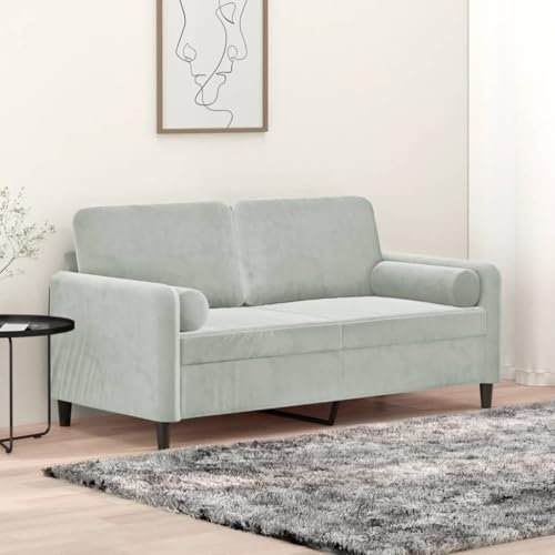 Homgoday 2-sitsig soffa med dekorativ kudde, dubbelsoffa, soffa, modern relaxsoffa, loungesoffa, relaxsoffa, Loveseat, gästsoffa, sittmöbler för vardagsrum, kontor, sovrum, ljusgrå, 140 cm sammet