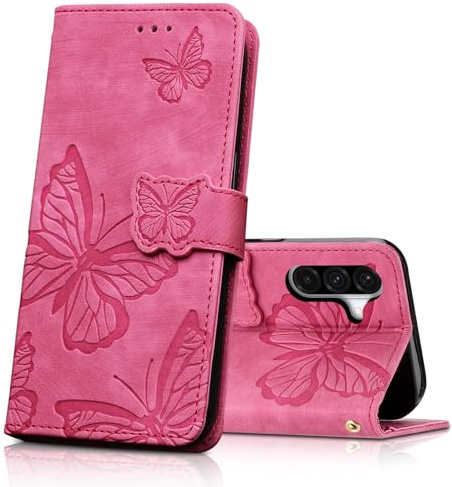 CXTcase Cover per Samsung Galaxy A56 5G, Custodia a Libro in Pelle PU Portafoglio Protettiva, Flip Caso Rosa Rossa