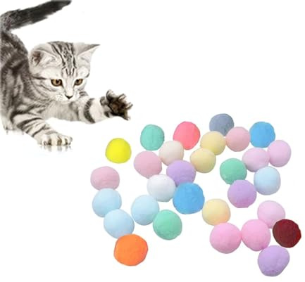 Benixmidart 30Pcs Cat Ball Toy, 3CM/ 1.18 Inches Bouncy Cat Balls with Random Color, Soft Cat Toys Interactive for Indoor Cats to Reduce Anxiety,Have Fun and Keep Fit (A)
